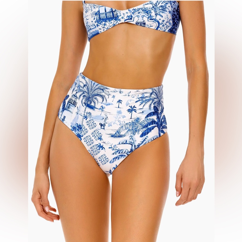 Agua Bendita Blue and White High-Waist Bikini Bottoms